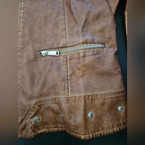 NWOT - Jou Jou Faux Leather Distressed Brown  Moto Jacket - Size 2X - Picture 7 of 12